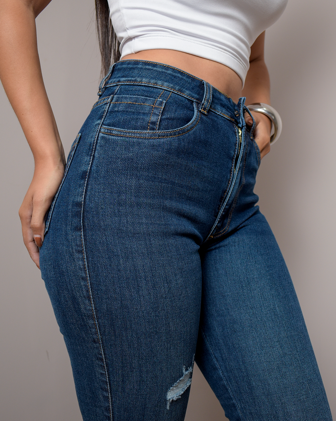 Jean Skinny Stretch Azul Oscuro Rotos -PD0023