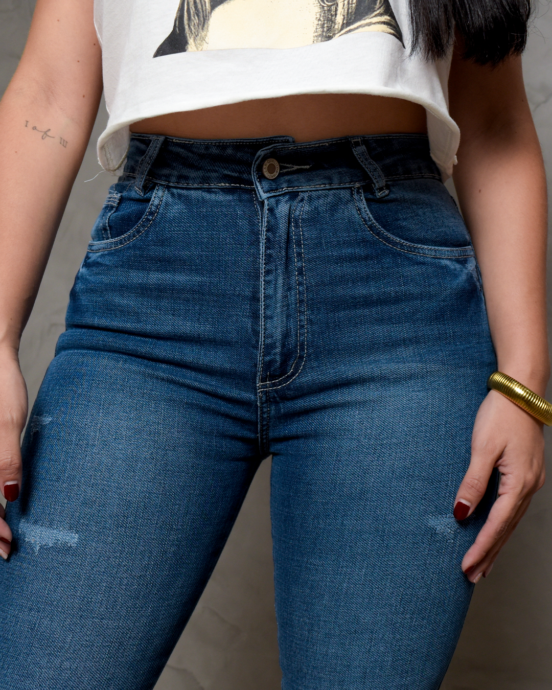 Jean Skinny Stretch Azul Medio Rotos -PD0037