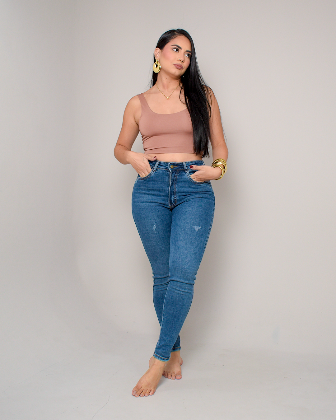 Jean Skinny Stretch Azul Medio Tiro Alto -PD0040