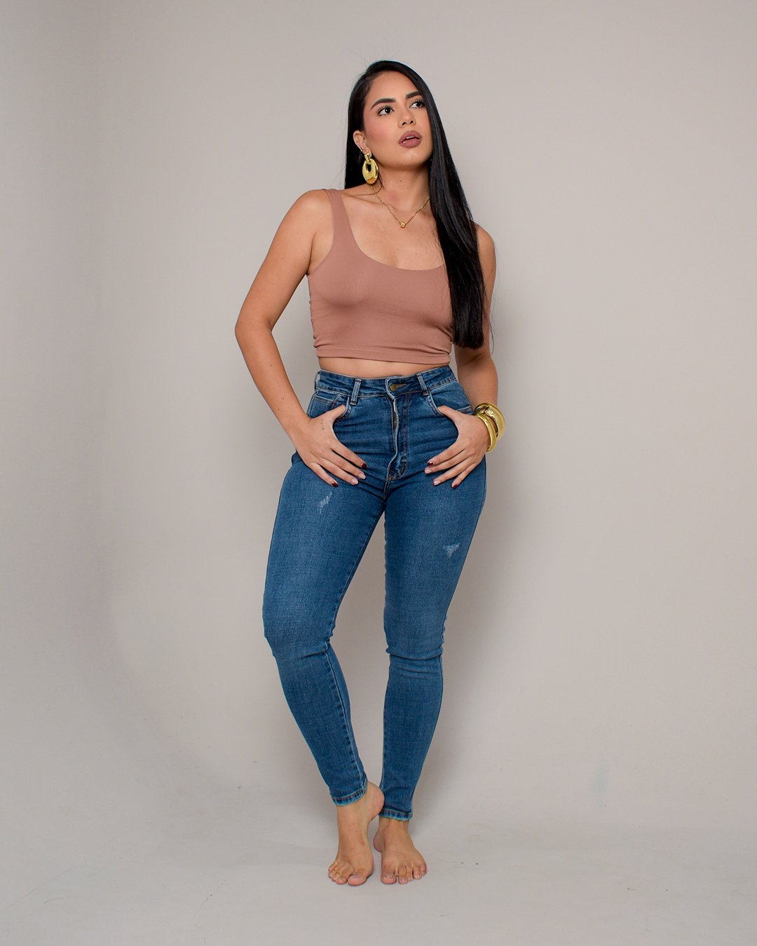 Jean Skinny Stretch Azul Medio Tiro Alto -PD0040
