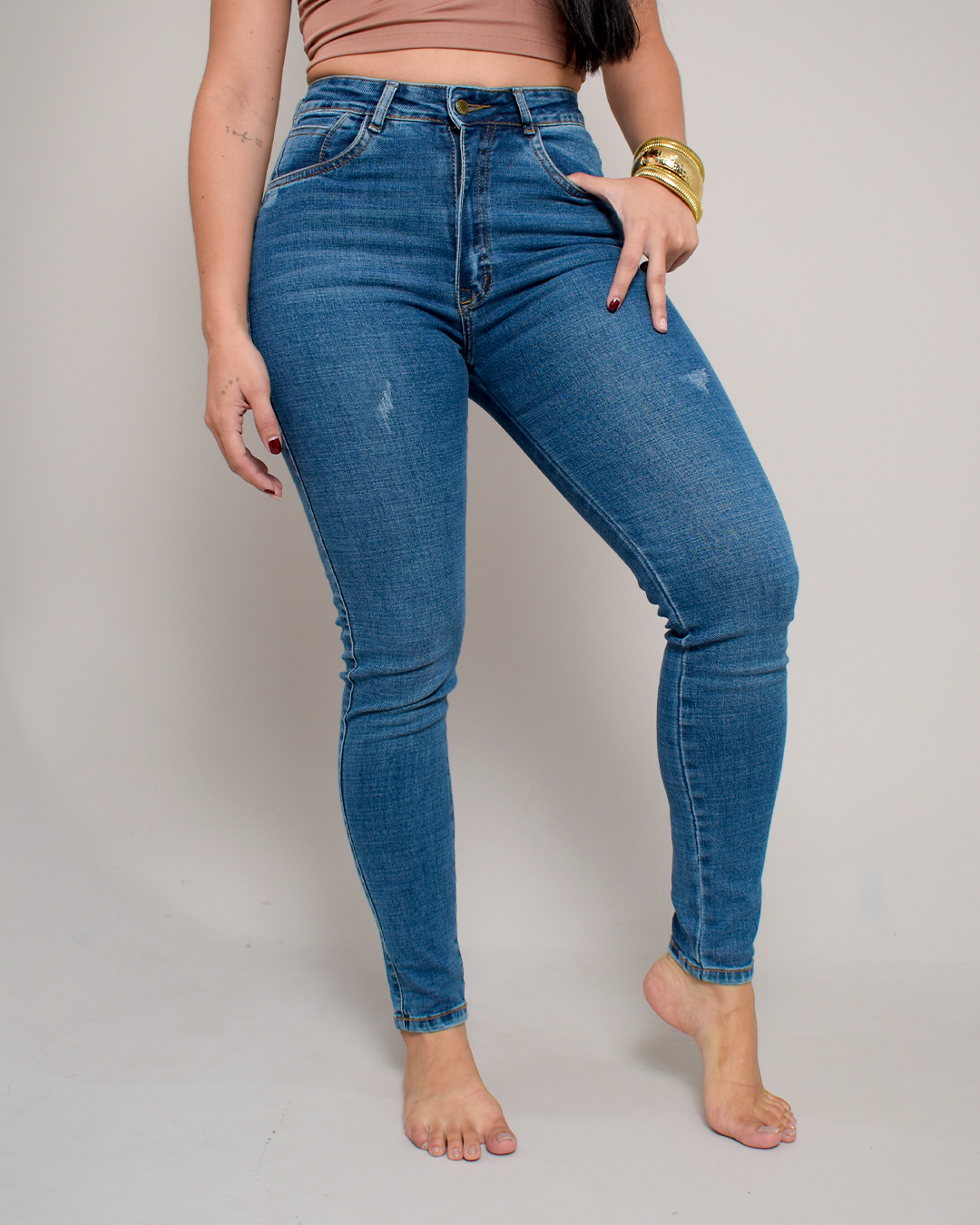 Jean Skinny Stretch Azul Medio Tiro Alto -PD0040