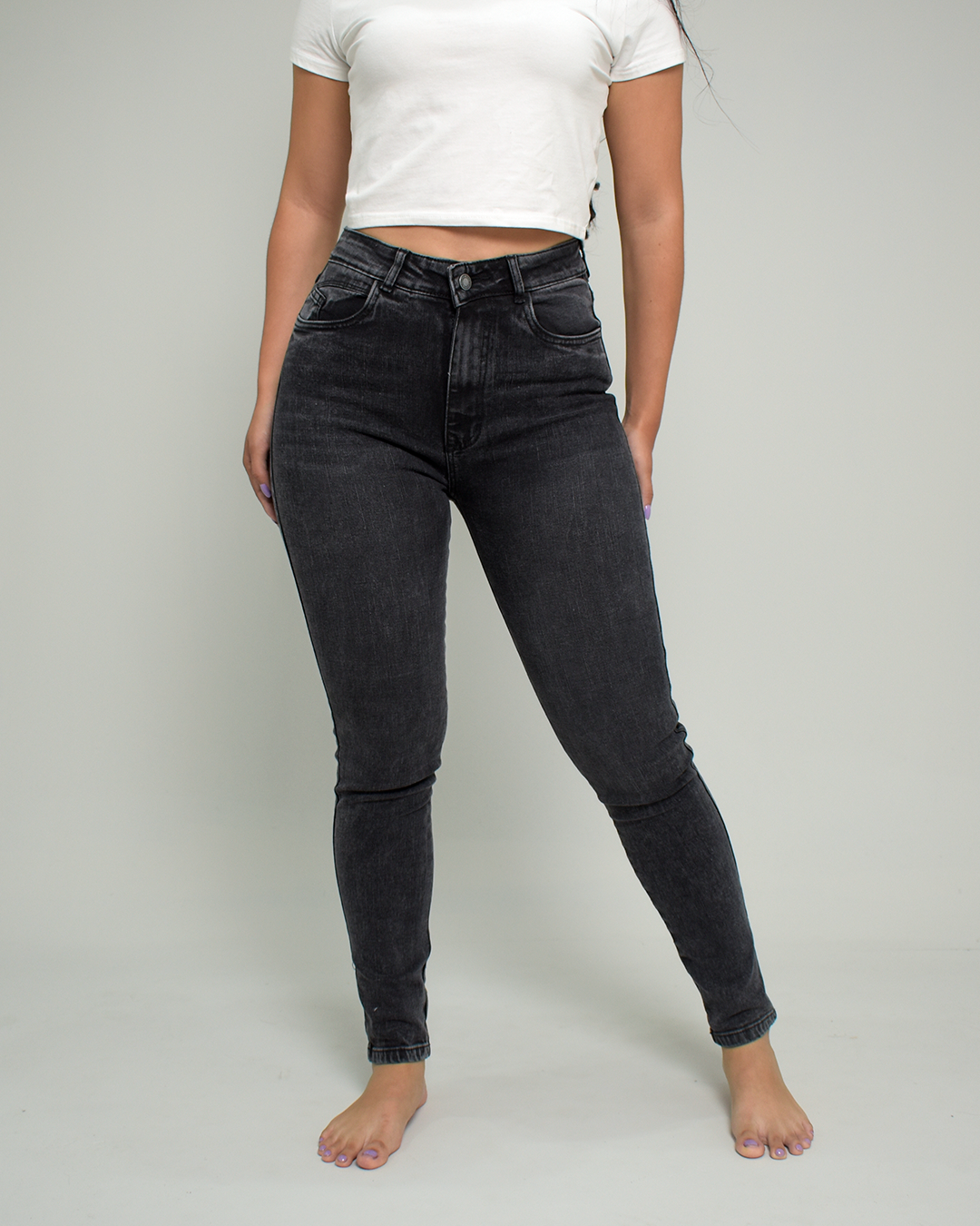 Jean Skinny Stretch Negro Humo Tiro Alto -PD0046