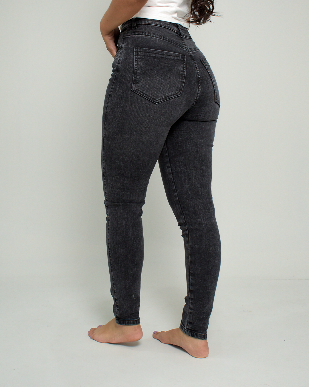 Jean Skinny Stretch Negro Humo Tiro Alto -PD0046