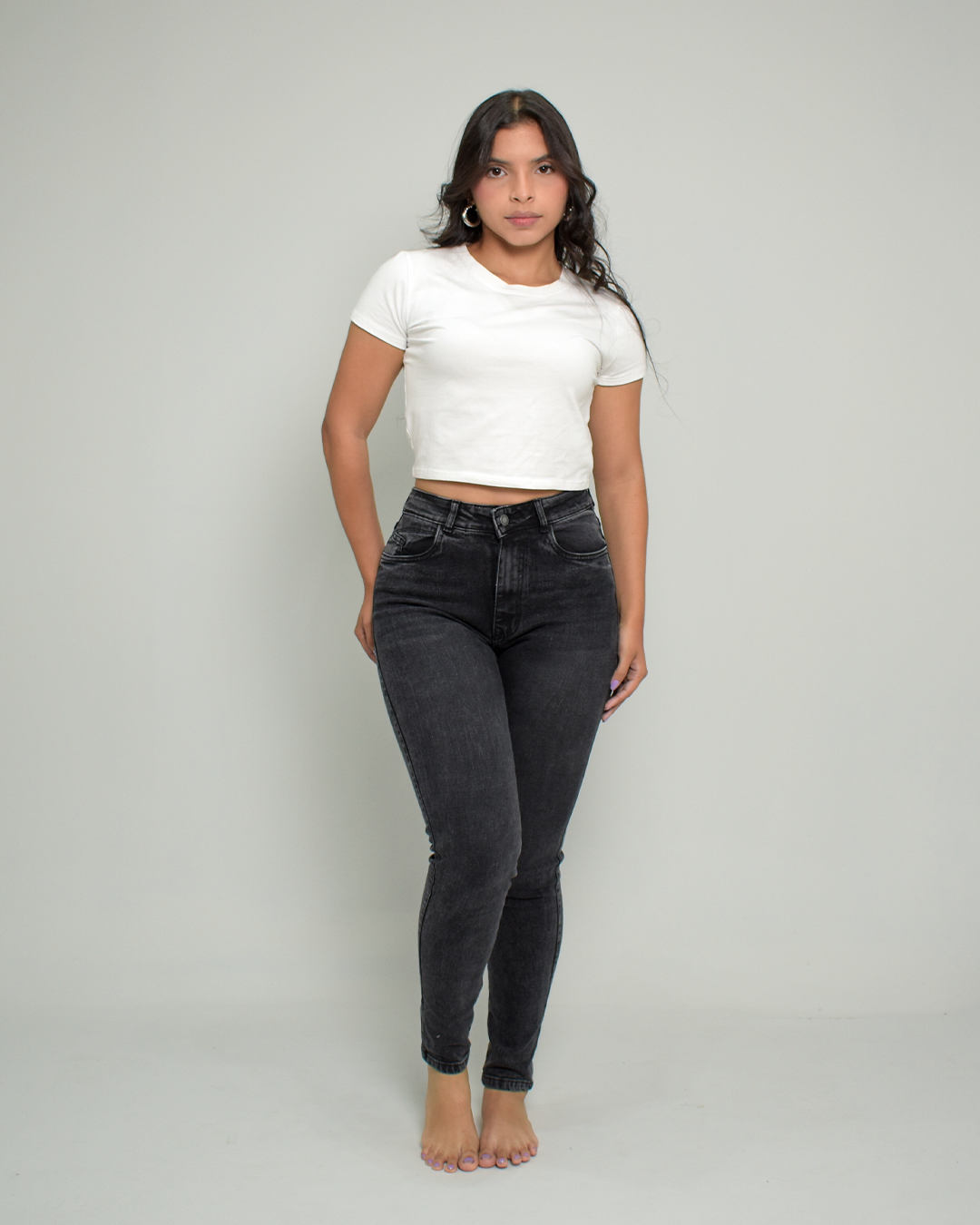 Jean Skinny Stretch Negro Humo Tiro Alto -PD0046