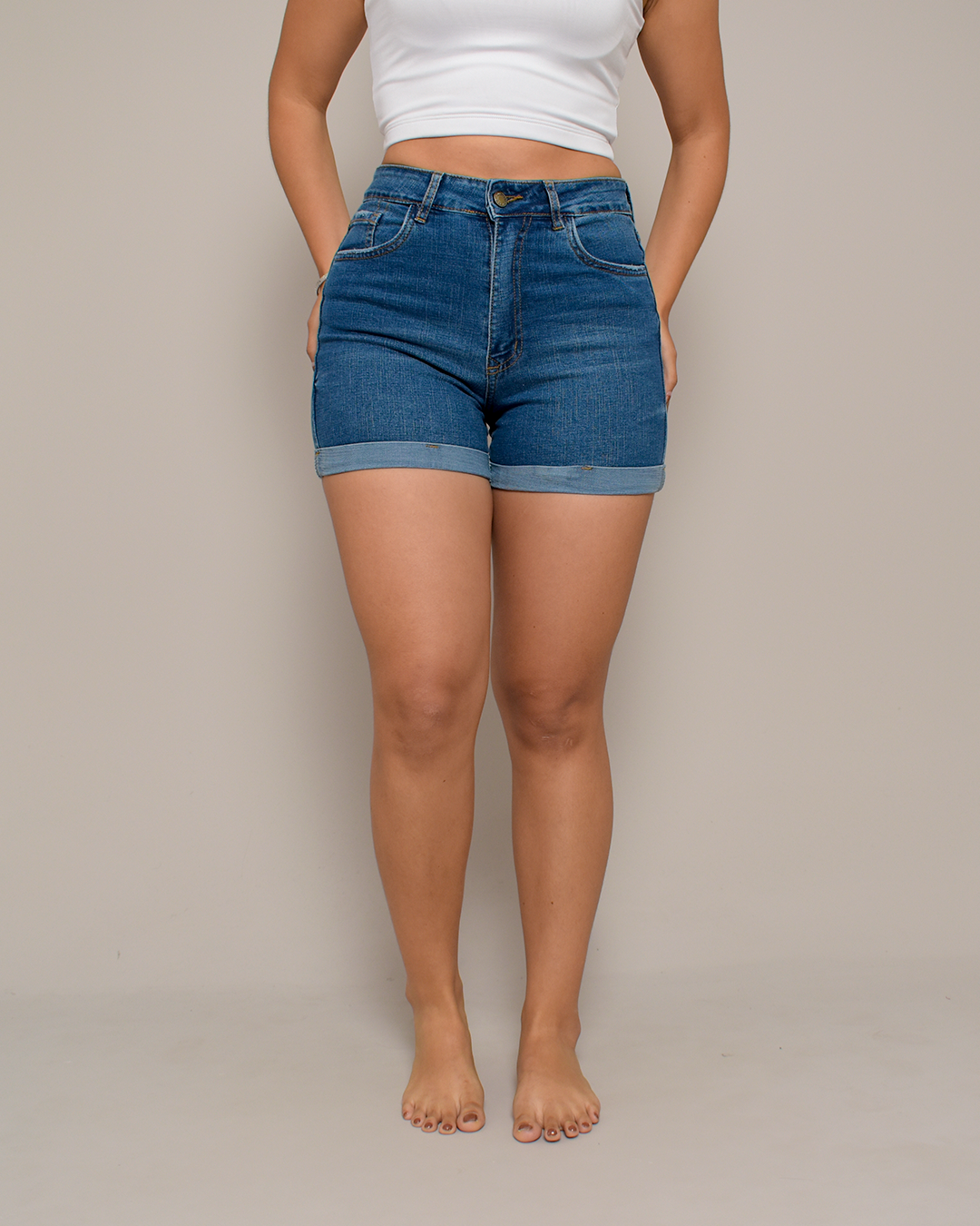 Short Stretch Azul Medio Dobladillo -SD0013