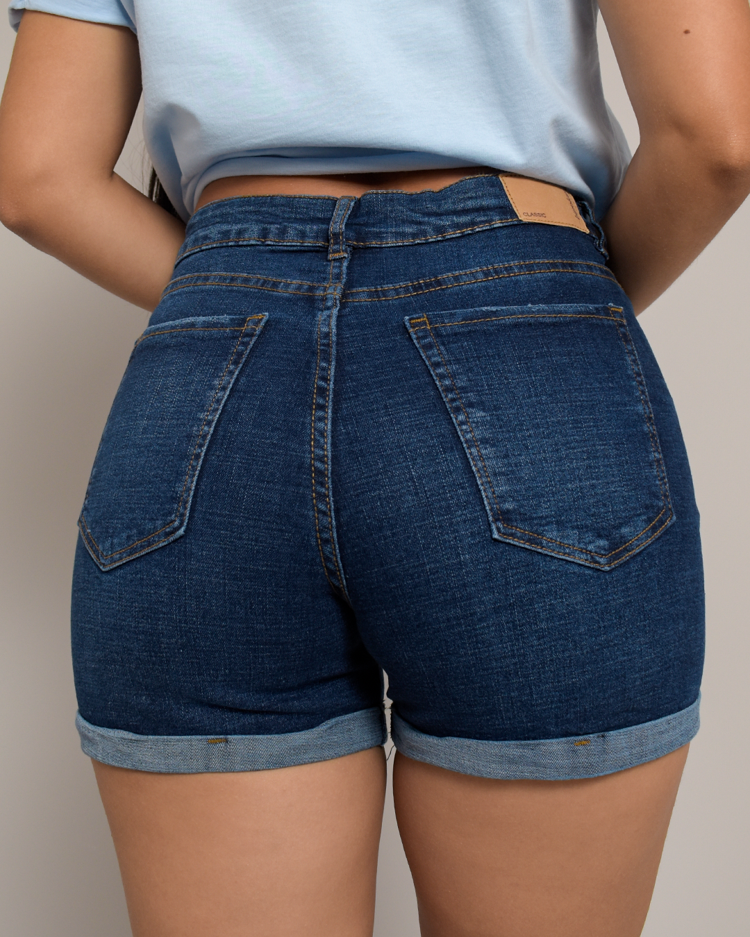 Short Tiro Alto Stretch Azul Oscuro Clásico - SD0014