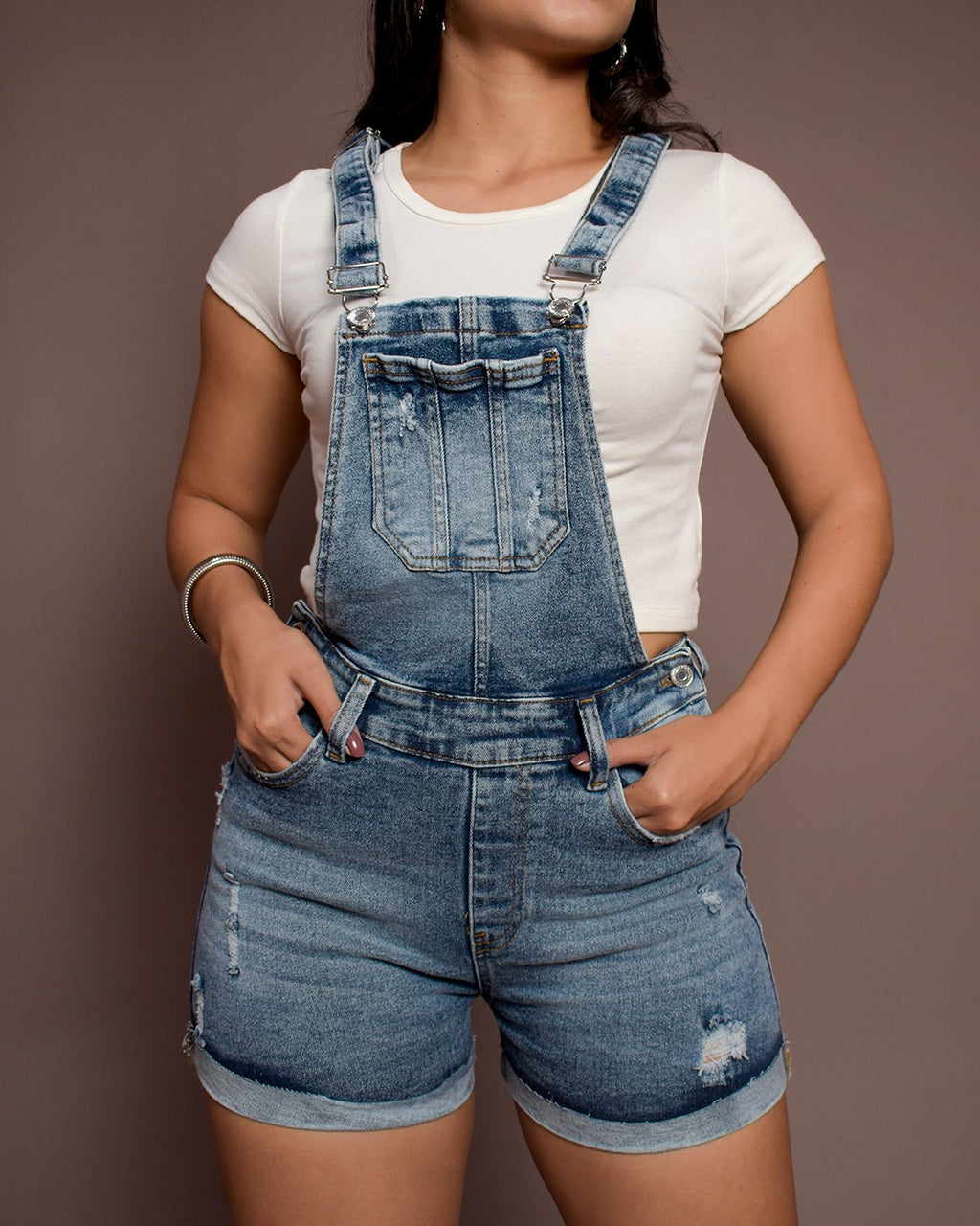 Short Overall Stretch Azul Claro Desgaste -INN9040