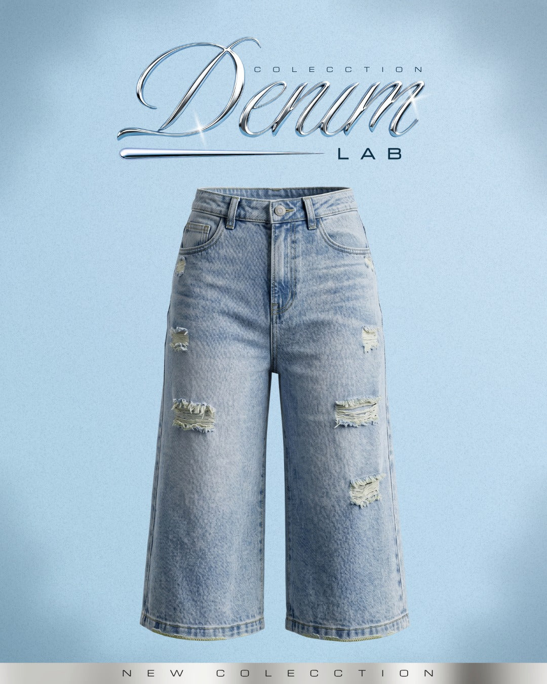 Bermuda Rígida Azul Claro Rotos -INN5676