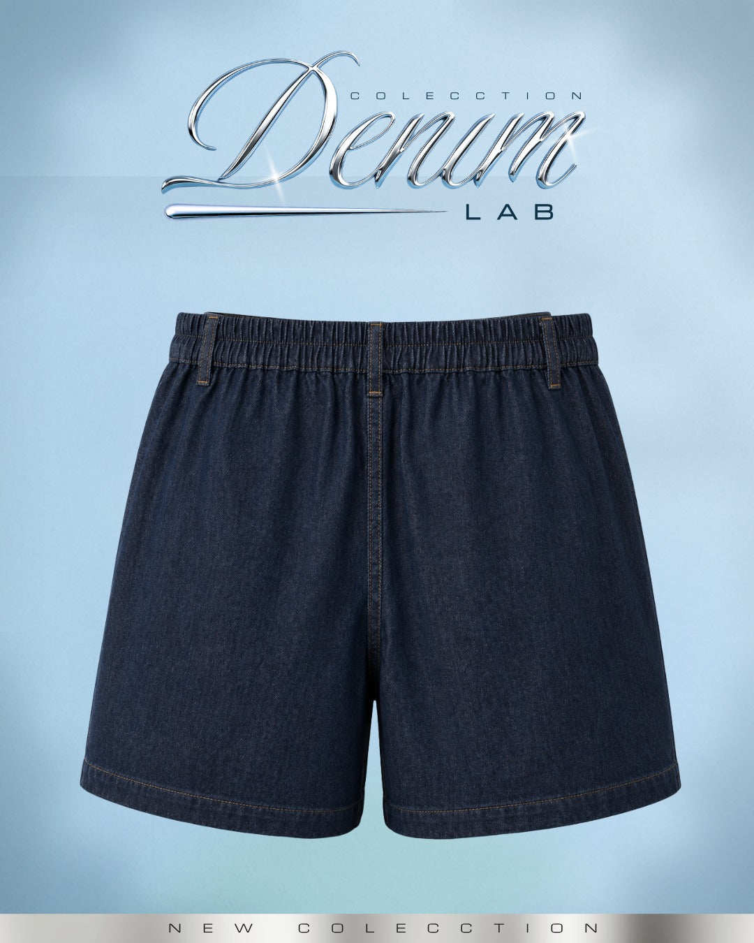 Short Denim Tiro Alto Azul Oscuro Bolsillos -N-05