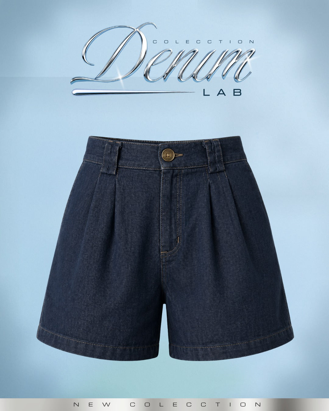 Short Denim Tiro Alto Azul Oscuro Bolsillos -N-05