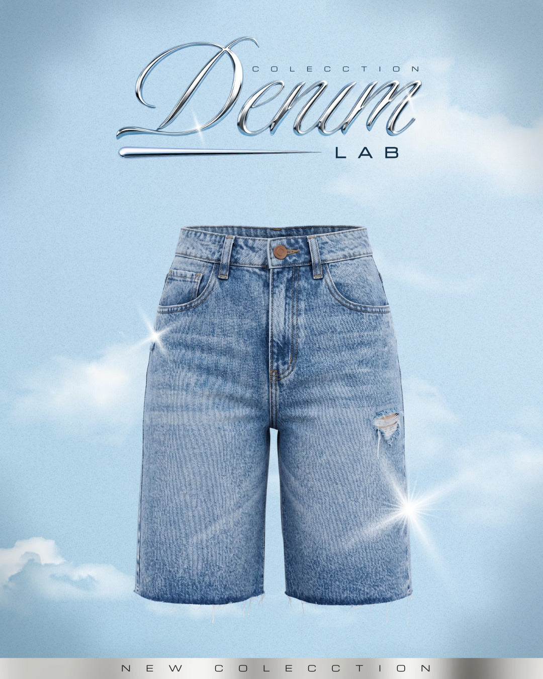 Bermuda Rígida Azul Medio Desgaste -INN5637