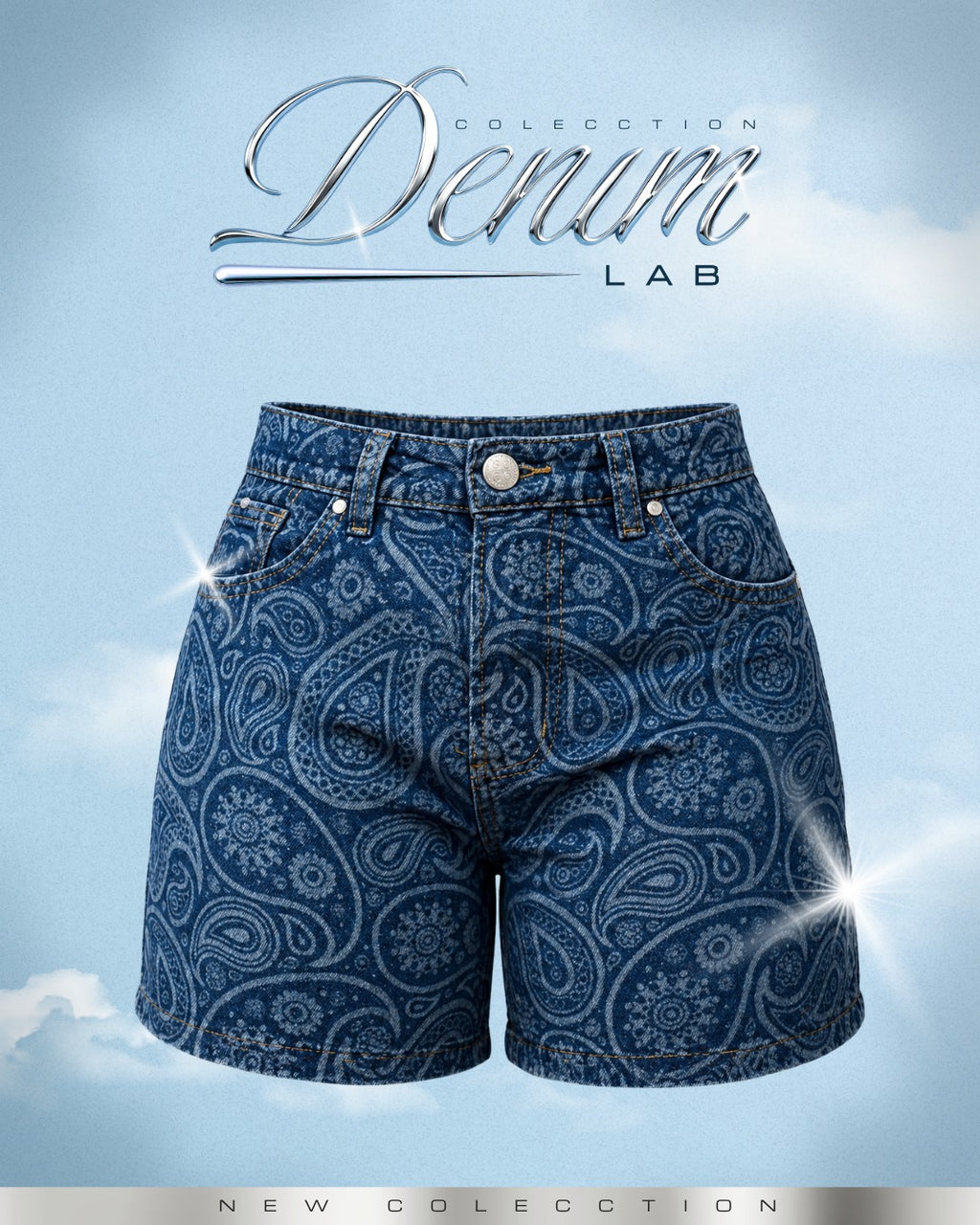 Short Rígido Azul Oscuro Estampado Paisley -INN5682