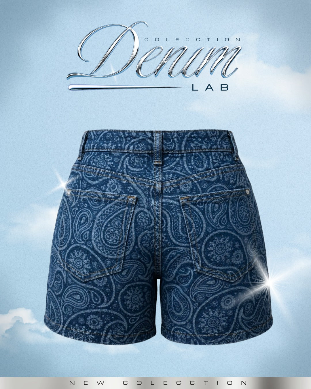 Short Rígido Azul Oscuro Estampado Paisley -INN5682