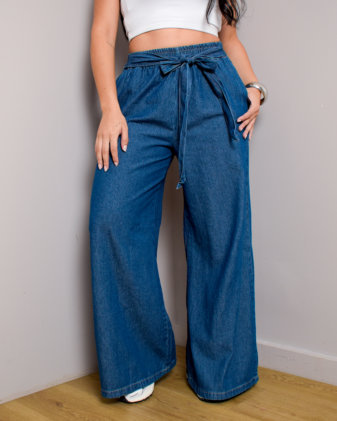 Pantalón Wide Leg Denim Azul Medio Palazzo -DJB769