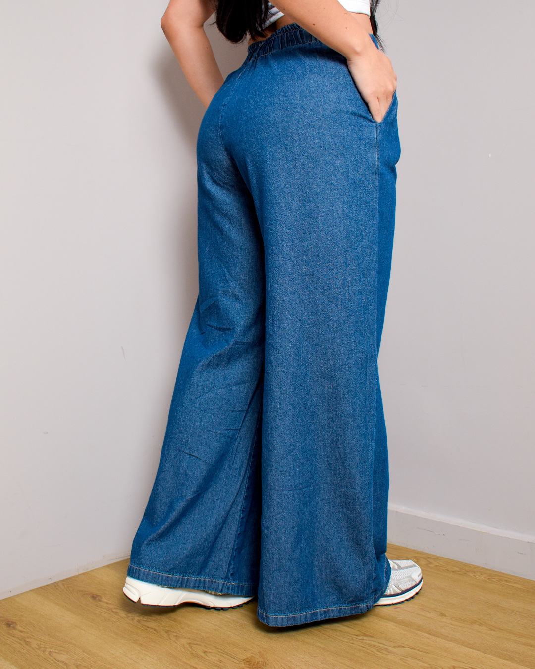 Pantalón Wide Leg Denim Azul Medio Palazzo -DJB769