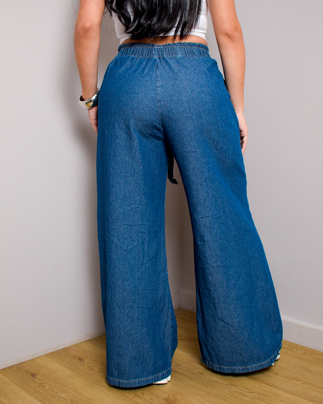 Pantalón Wide Leg Denim Azul Medio Palazzo -DJB769