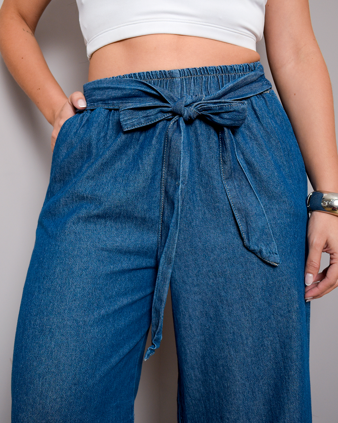 Pantalón Wide Leg Denim Azul Medio Palazzo -DJB769