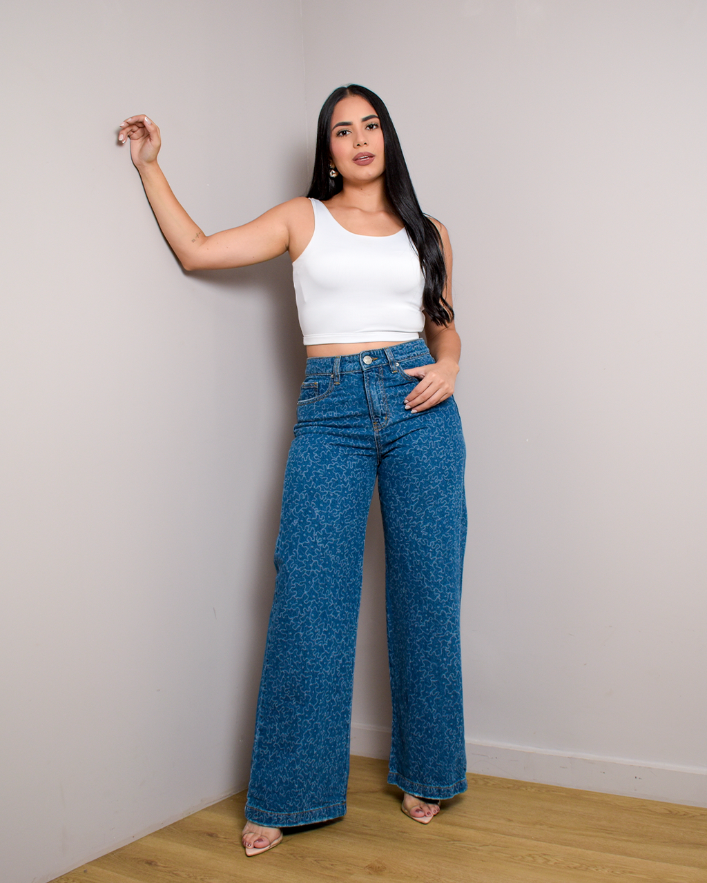 Jean Wide Leg Rígido Azul Medio Láser -INN8583